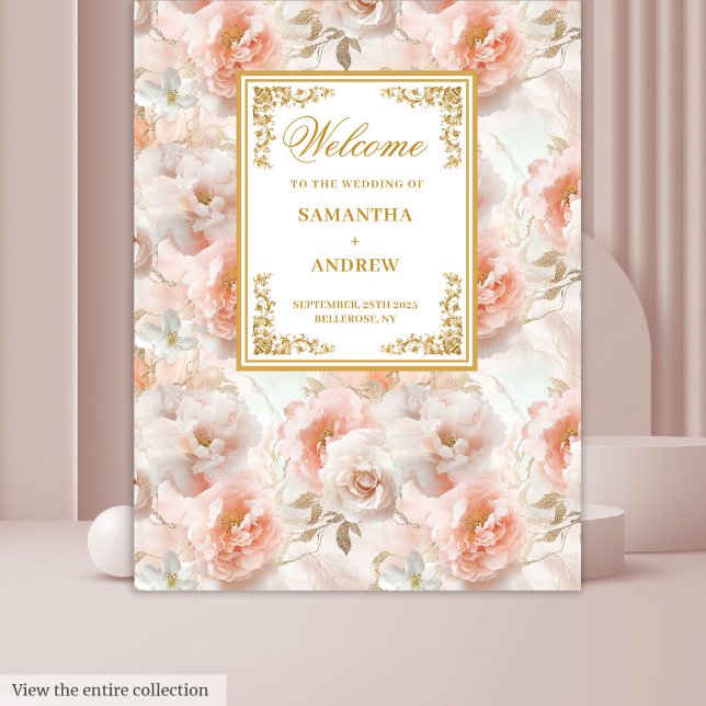 Tapete De Parede Pousado moderno, cor-de-rosa, fundo de casamentos  (Modern dusty pink gold floral wedding backdrop)
