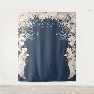 Tapete De Parede Povoado de casamento do jardim floral bege