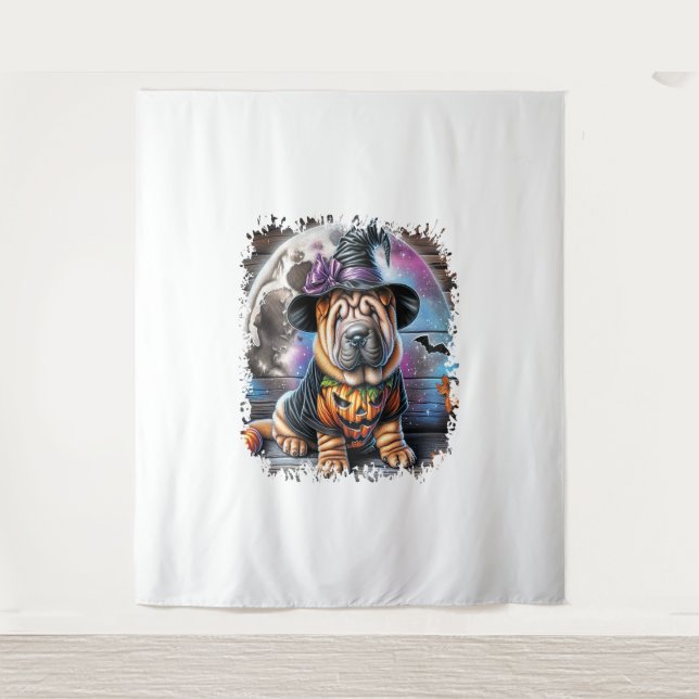 Tapete De Parede Praça do Dia das Bruxas Shar Pei (Frente)