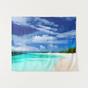Tapete De Parede Praia Caribe com Céu Azul Profundo