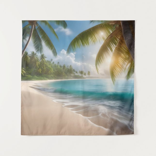 Tapete De Parede Praia tropical com palmeiras (Frente)