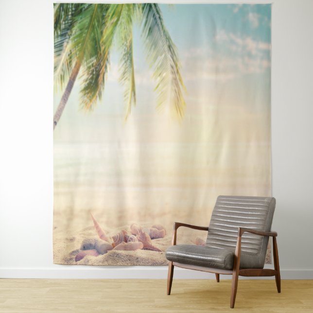 Tapete De Parede Praia Tropical Palmeira Conchas  (In Situ)