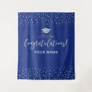 Tapete De Parede Prata & Azul Real Parabéns Graduação