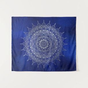 Tapete De Parede Prata elegante no Floral Azul Profundo Henna Manda