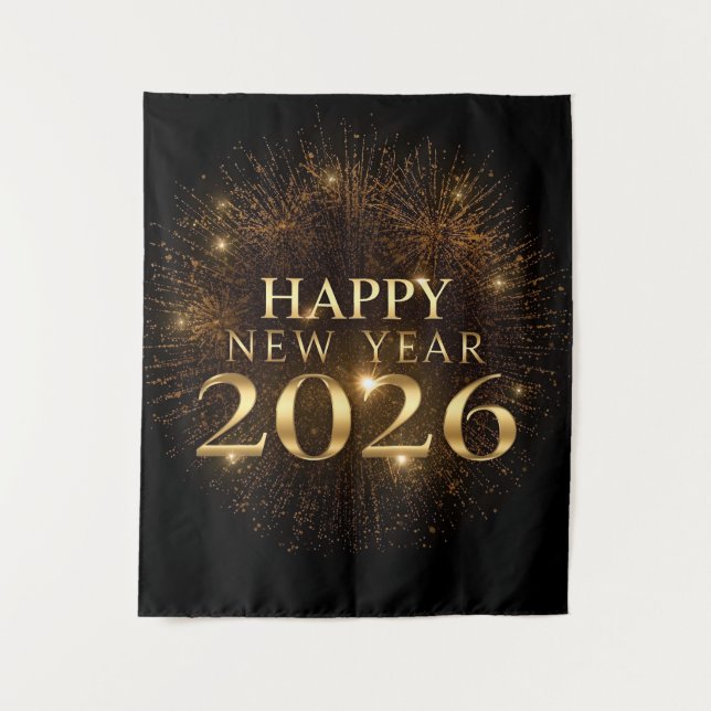 Tapete De Parede premium black gold happy new year party backdrop (Frente)