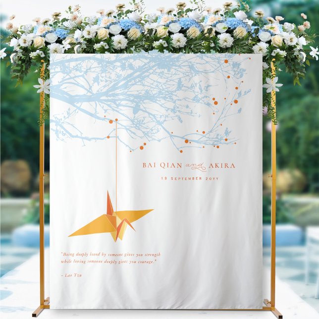 Tapete De Parede Prendendo Plano de Foto de Casamento com Crane de  (Hanging Origami Orange Paper Crane & Branches Wedding Photo Backdrop Tapestry @ ftaftain_red_knot)