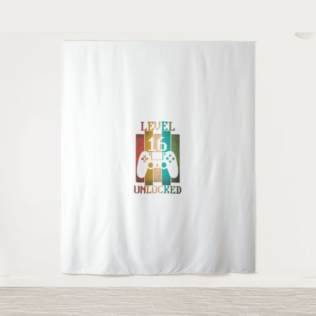 Tapete De Parede Presente de 16º Aniversário Homem Level 16 Desbloq (Frente)