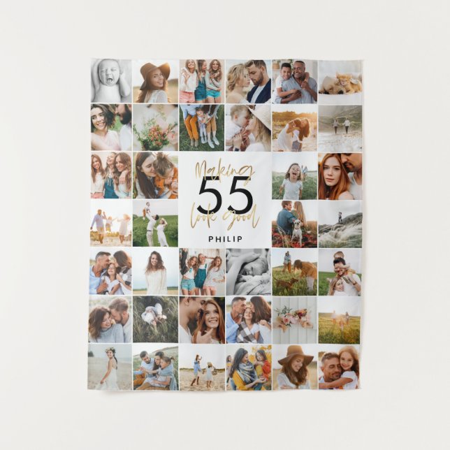 Tapete De Parede presente de aniversário com múltiplas fotos editáv (Frente)