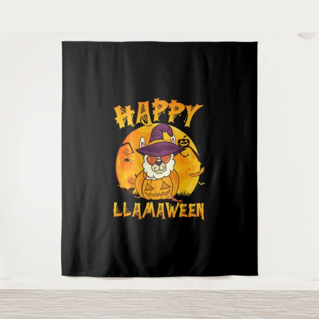 Tapete De Parede Presente de Aranha | Feliz Llamaween Llama Bruxa A (Frente)