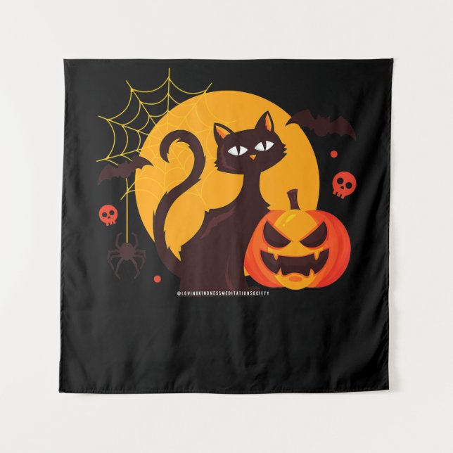 Tapete De Parede Presente de Aranha | Gato Preto de Halloween Aranh (Frente)