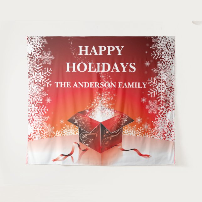 Tapete De Parede Presente surpresa de Natal festivo com flocos de n (Frente (Horizontal))