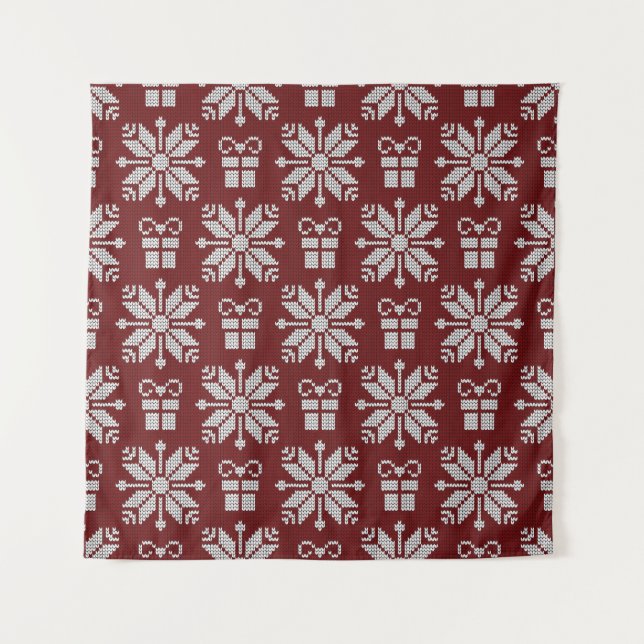 Tapete De Parede Presentes: Padrão De Inverno Vintage. (Frente)