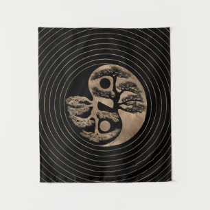 Tapete De Parede Preto e ouro da árvore de Yin Yang