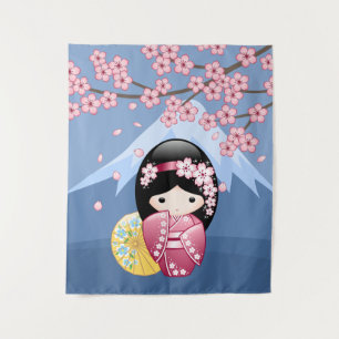 Tapete De Parede Primavera Kokeshi Doll - Garota Geisha Japonesa Bo
