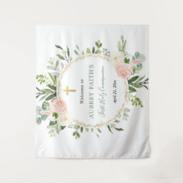 Tapete De Parede Primeira comunhão batismo rosa dourado sinal de fu