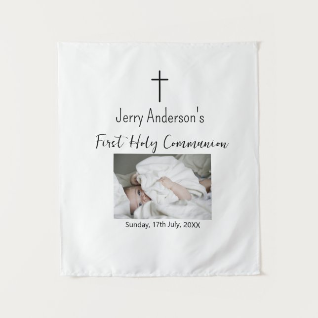 Tapete De Parede Primeira comunhão católica simples QR minimal (Frente)