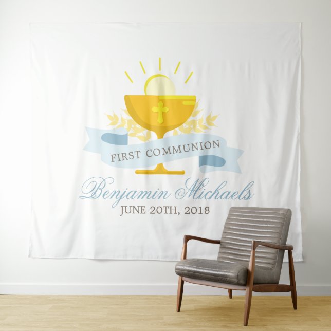 Tapete De Parede Primeira Comunhão Personalizada Meninos (In Situ (Horizontal))