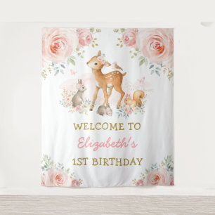 Tapete De Parede Primeiro aniversario De Animais Da Floresta Floral