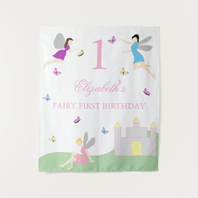 Tapete De Parede Primeiro Aniversário de Fada (Frente)