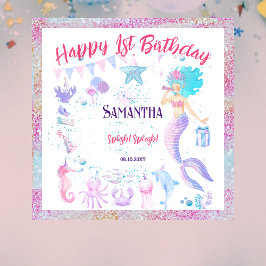 Tapete De Parede Primeiro aniversario de festa da Sereia da Menina