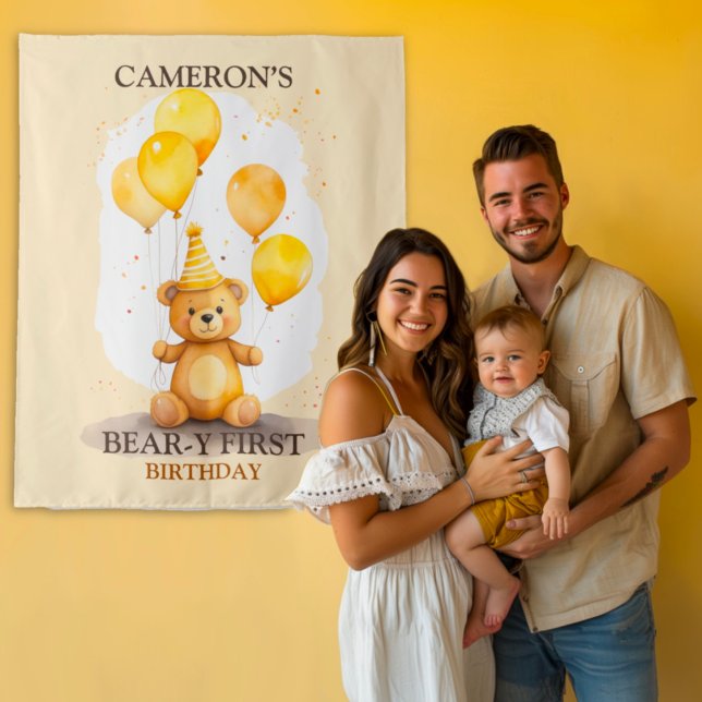 Tapete De Parede Primeiro Aniversário do Urso Amarelo (Criador carregado)