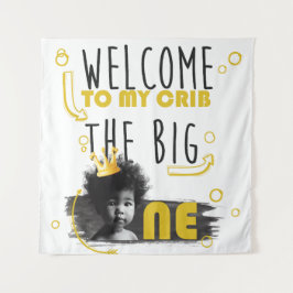 Tapete De Parede Primeiro Aniversário Foto Preta Amarelo Branco Bem