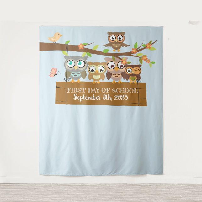 Tapete De Parede Primeiro dia de pano de fundo de fotobooth na esco (Frente)