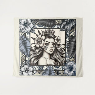 Tapete De Parede Princesa Polinésia Floral Tribal Azul