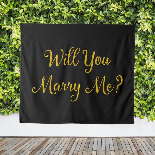 Tapete De Parede Proposta de Ouro Preto Sinalize Você se Casará Com (Black Gold Proposal Sign Will You Marry Me? Banner Tapestry
)