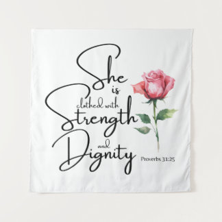 Tapete De Parede Provérbios 31:25 Ela é Bíblia Verso Flor