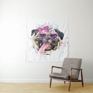 Tapete De Parede Pug de Aquarela Rosa-Rosa