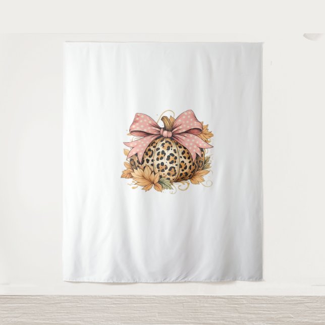 Tapete De Parede Pumpkin Leopardo Coquette com Arco Rosa - Queda do (Frente)