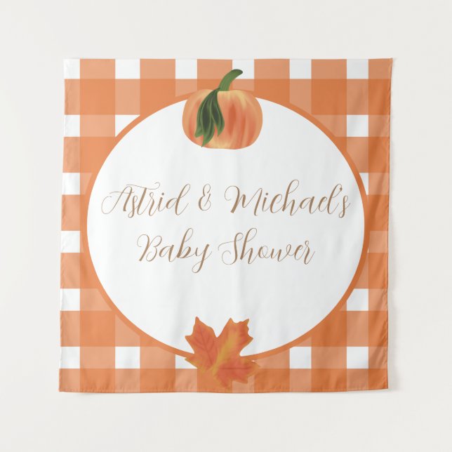 Tapete De Parede Pumpkin Orange Gingham Fall Chá de fraldas (Frente)