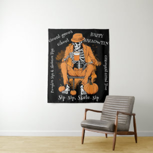 Tapete De Parede Pumpkin Sips Skeleton Tips Wall Hanging, Halloween