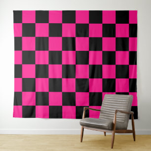 Tapete De Parede Quadrados verificados retro geométrico preto-rosa-