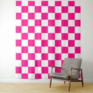 Tapete De Parede Quadrados xadrez rosa quente branco geométrico ret