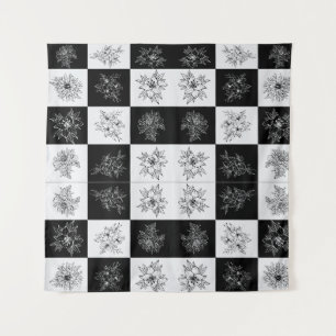 Tapete De Parede Quadro de Verificação monocromático FLowers Padrão
