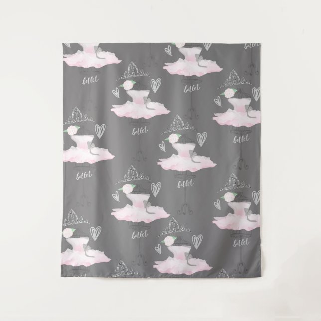 Tapete De Parede Quarto de Meninas Bailarina Pink & Grey Couture (Frente)
