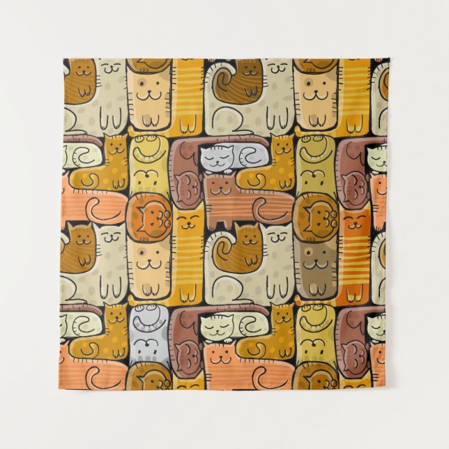 Tapete De Parede Quebra-cabeça Funny Cats House Sem Olhos (Frente)