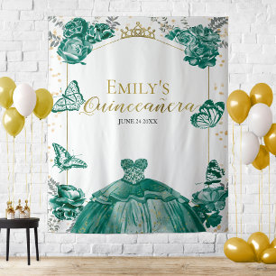 Tapete De Parede Quinceanera Backdrop Emerald Green Dress Floral