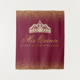Tapete De Parede Quinceanera com Brilho em Borgonha e Dourado