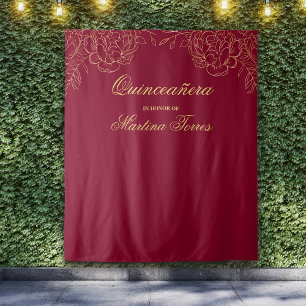 Tapete De Parede Quinceanera Cortina de Fundo Burgundy e Dourado pa