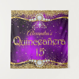 Tapete De Parede Quinze anos Aniversário Roxo Dourado Confete