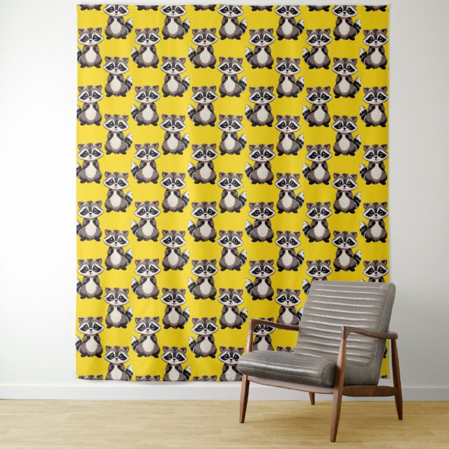 Tapete De Parede Raccoon Pattern Design Yellow  (In Situ)