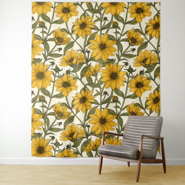 Tapete De Parede Raízes de sol, girassol selvagem em branco (In Situ)