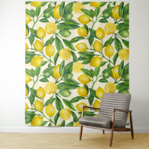 Tapete De Parede Ramais de limão em verde e amarelo