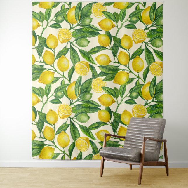 Tapete De Parede Ramais de limão em verde e amarelo (In Situ)