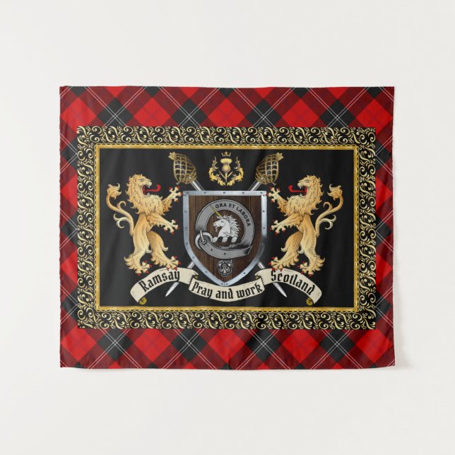 Tapete De Parede Ramsay Clan Crachá & Motto com Leões (Frente (Horizontal))