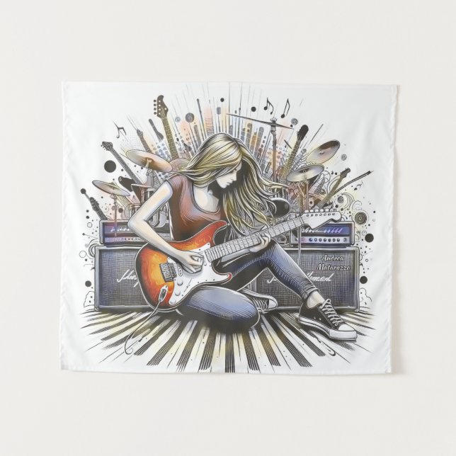 Tapete De Parede Rapariga com vibrações musicais (Frente (Horizontal))