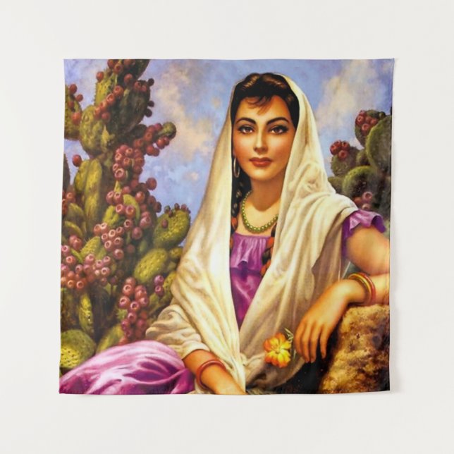 Tapete De Parede Rapariga do Calendário de Beleza Mexicana com Crea (Frente)